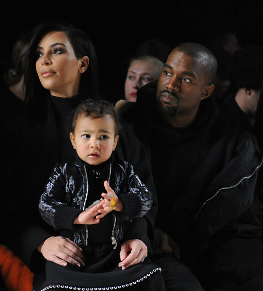 <p>Aww, what a cutie dressed in her smart PU jacket sat on the FROW. [Photo: Craig Barritt/Getty Images]</p>