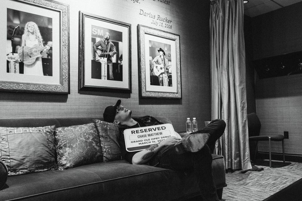 Chase Matthew, backstage, at his Grand Ole Opry debut on Mar. 14, 2023.