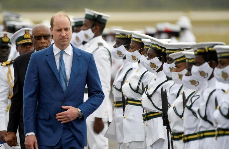 The Duke and Duchess of Cambridge inspects a guard of honour after arriving at Lynden Pindling International Airport, in Nassau, Bahamas. (Toby Melville/PA) (PA Wire)