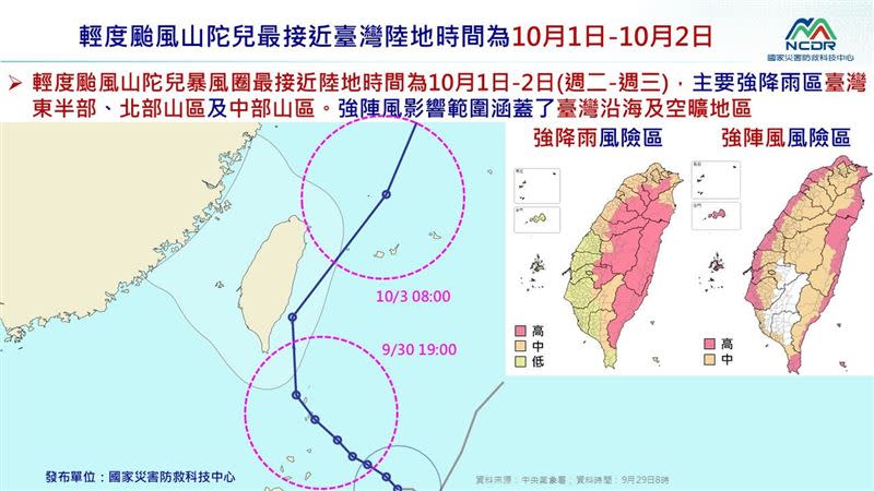 山陀兒颱風風雨預測圖。（圖／NCDR）