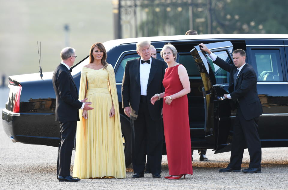 The trumps were at a black-tie dinner hosted by Prime Minister Theresa May at Blenheim Palace on Thursday evening. Photo: AAP