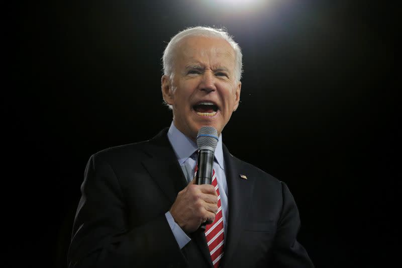 Democratic 2020 U.S. presidential candidate and former Vice President Joe Biden speaks at the New Hampshire Democratic Party's McIntyre-Shaheen 100 Club Dinner event in Manchester, New Hampshire U.S.