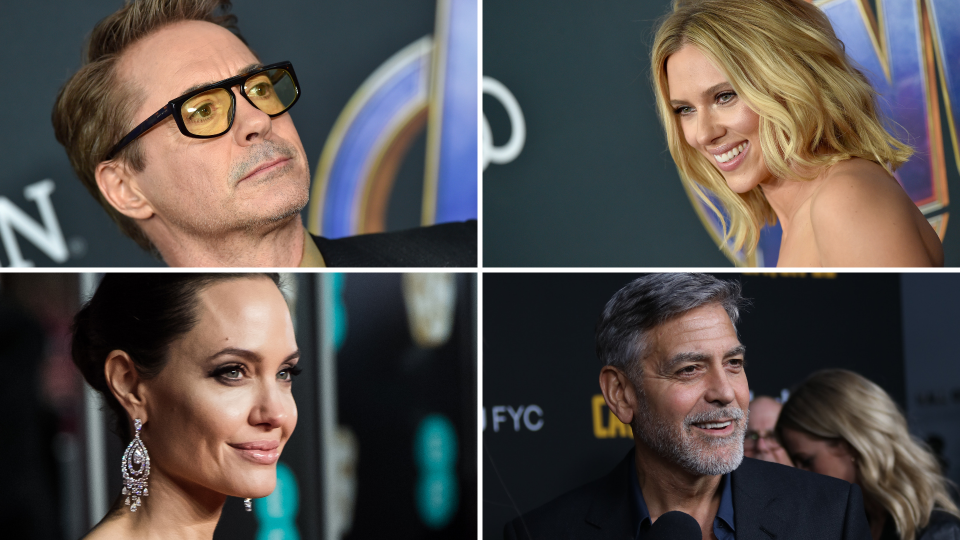Pictured: Robert Downey-Jr, Scarlett Johansson, Angelina Jolie and George Clooney. Images: Getty