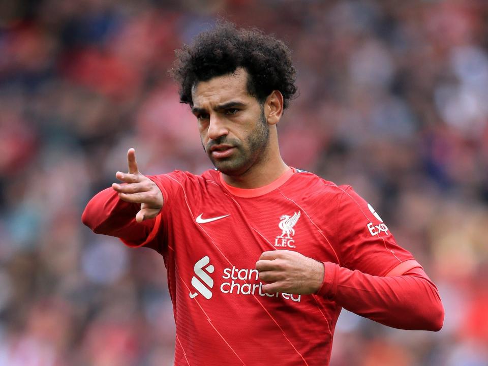 Mohamed Salah of Liverpool gestures during the pre-season friendly match between Liverpool and Athletic Club at Anfield