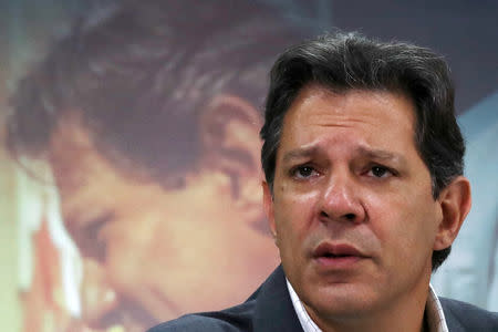 Fernando Haddad, presidential candidate of Brazil's leftist Workers' Party (PT), attends a news conference in Sao Paulo, Brazil October 18, 2018. REUTERS/Paulo Whitaker