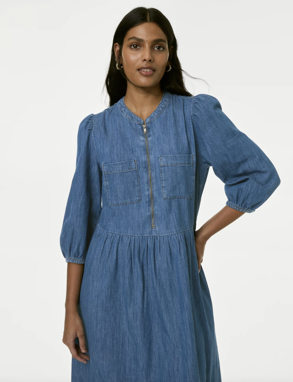 This denim midi dress is crafted from responsibly sourced cotton. (Marks & Spencer)