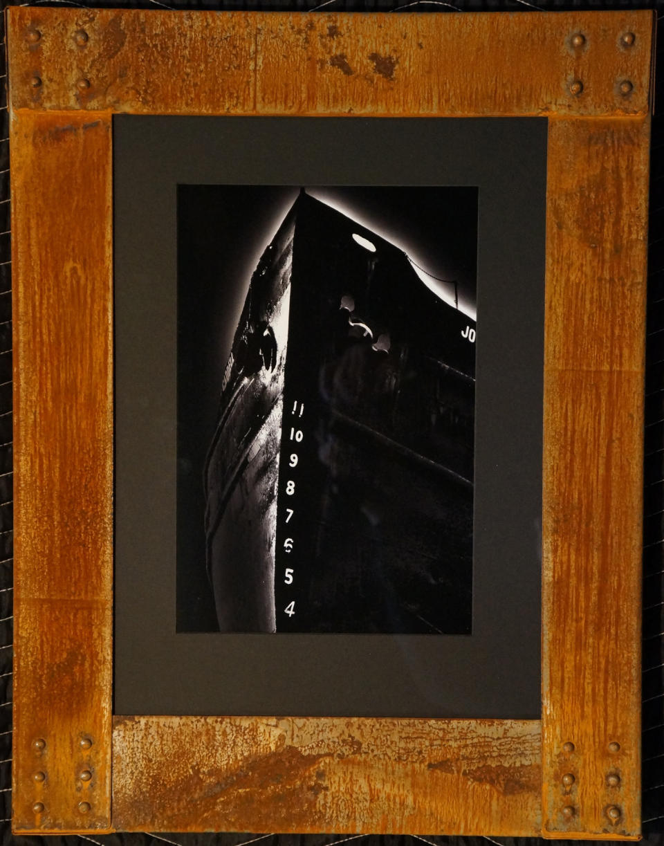 This undated photo provided by the New York Foundation for the Arts, by artist Scott Van Campen, shows a tanker ship that washed ashore near his flooded Staten Island studio, after Superstorm Sandy. The frame is made from stainless steel corroded by the flood waters. It will be shown in an exhibition featuring Sandy-inspired artworks at a Chelsea gallery opening on Friday, Feb. 8. 2013. (AP Photo/New York Foundation for the Arts)