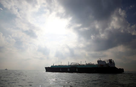 FILE PHOTO - A liquefied natural gas (LNG) carrying vessel sails at Tokyo Bay, offshore of Yokosuka, south of Tokyo, Japan October 22, 2012. REUTERS/Issei Kato/File Photo