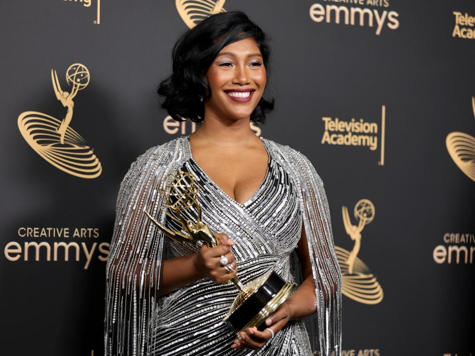 Taylor Simone Ledward Boseman accepting Chadwick Boseman's Emmy