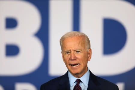 2020 Democratic U.S. presidential candidate and former Vice President Joe Biden speaks during a campaign stop in Burlington