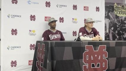 Watch Hunter Hines, Amani Larry discuss Mississippi State baseball's big win vs Alabama