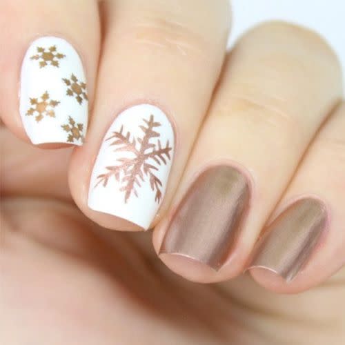 Winter Gold Snowflake Nail Art (With Real Gold!) - Nicole Loves Nails