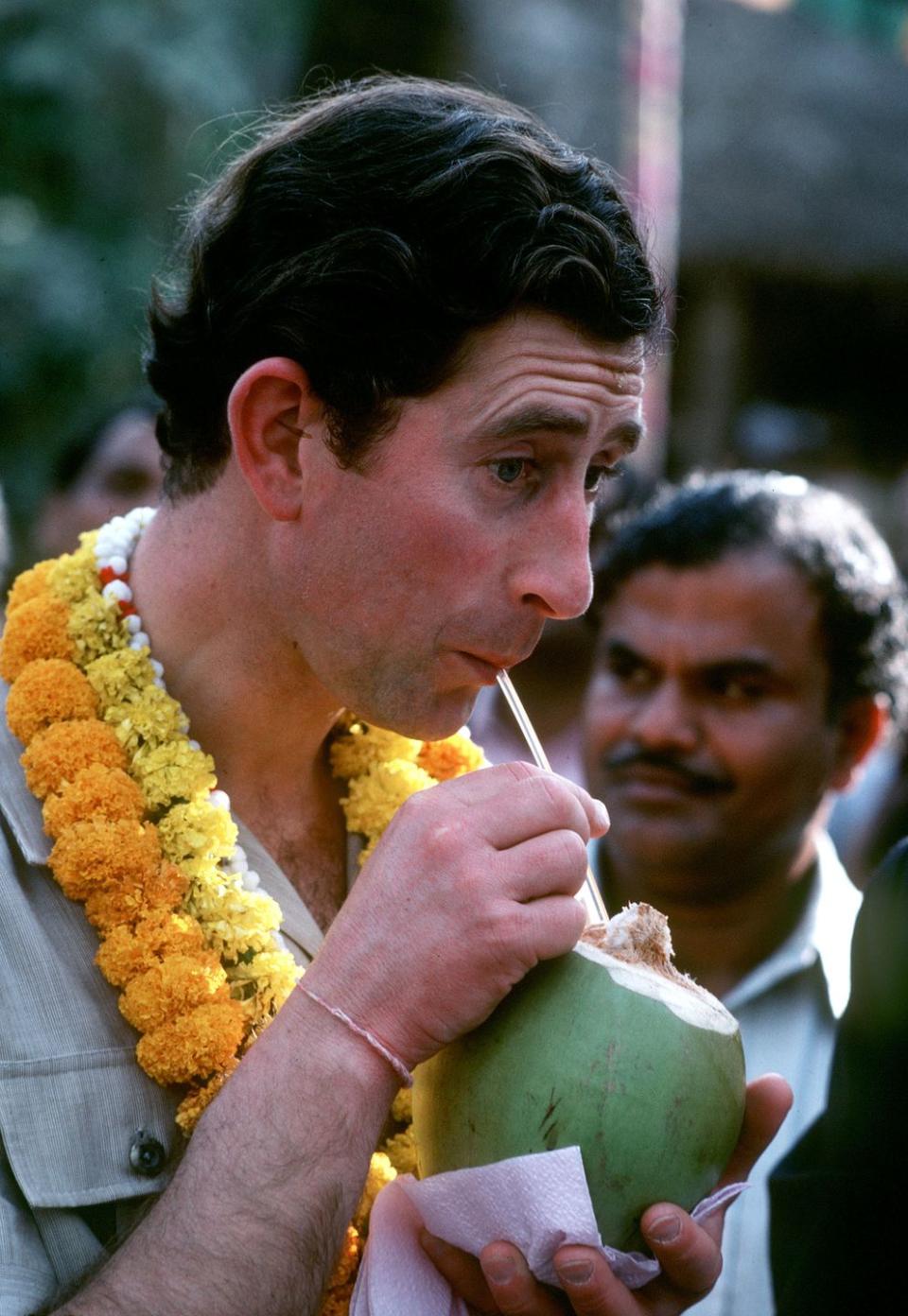 <p>Prince Charles manages to make drinking from a coconut look regal. He visited India in December 1980 for a six-day trip, and he returned again with wife Camilla Parker-Bowles for a two-day trip in 2017. Hopefully he drank from a coconut then, too. </p>