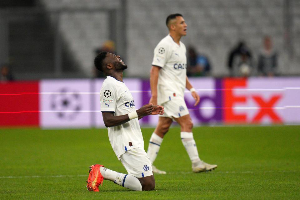 Marseille's Chancel Mbemba celebrates after scoring (AP)