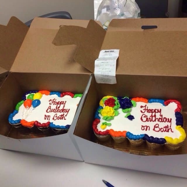 happy birthday on both written on each cake