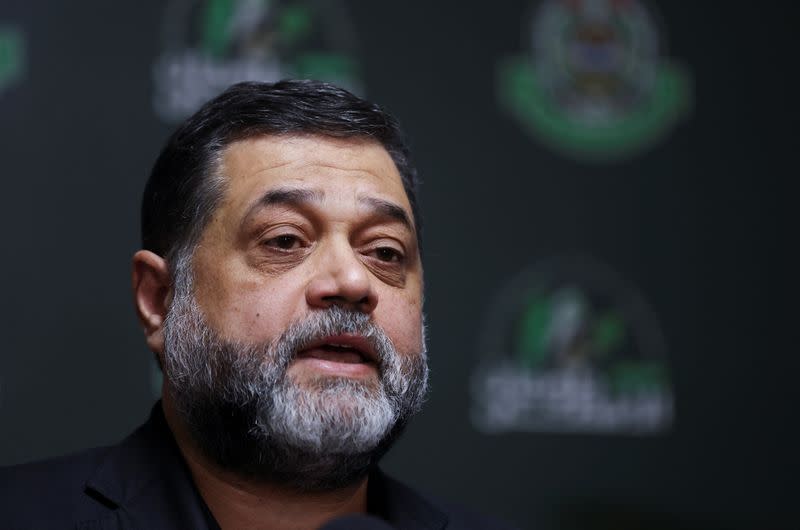 Hamas official Osama Hamdan speaks during a press conference in Beirut