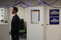 <p>Democratic candidate Jon Ossoff conducts an interview with the media on Election Day as he runs for Georgia’s 6th Congressional District on June 20, 2017 in Tucker, Ga. (Photo: Joe Raedle/Getty Images) </p>