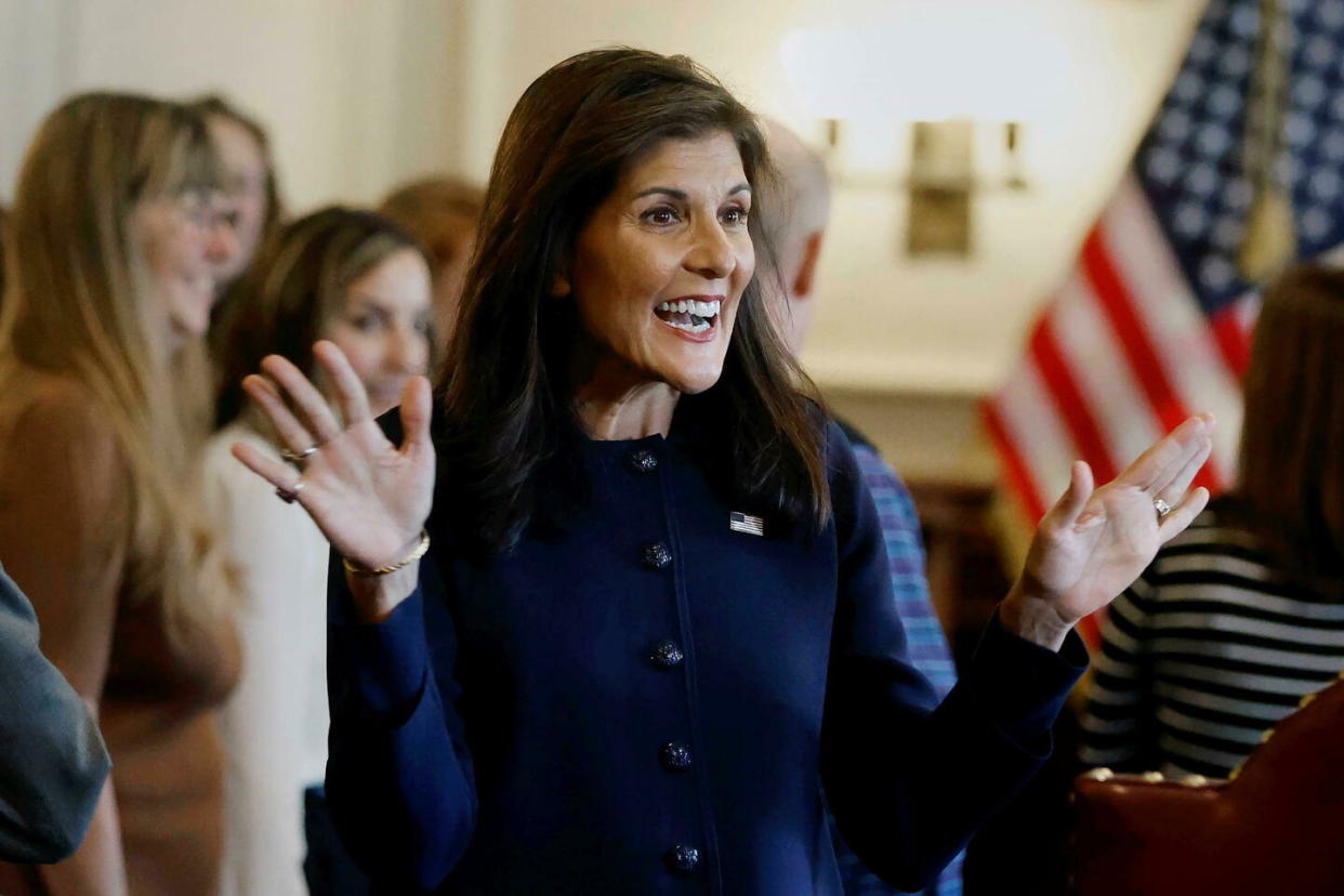 La républicaine Nikki Haley, rivale de Donald Trump, en octobre 2023.  - Credit:Michael Dwyer/AP/SIPA / SIPA / Michael Dwyer/AP/SIPA