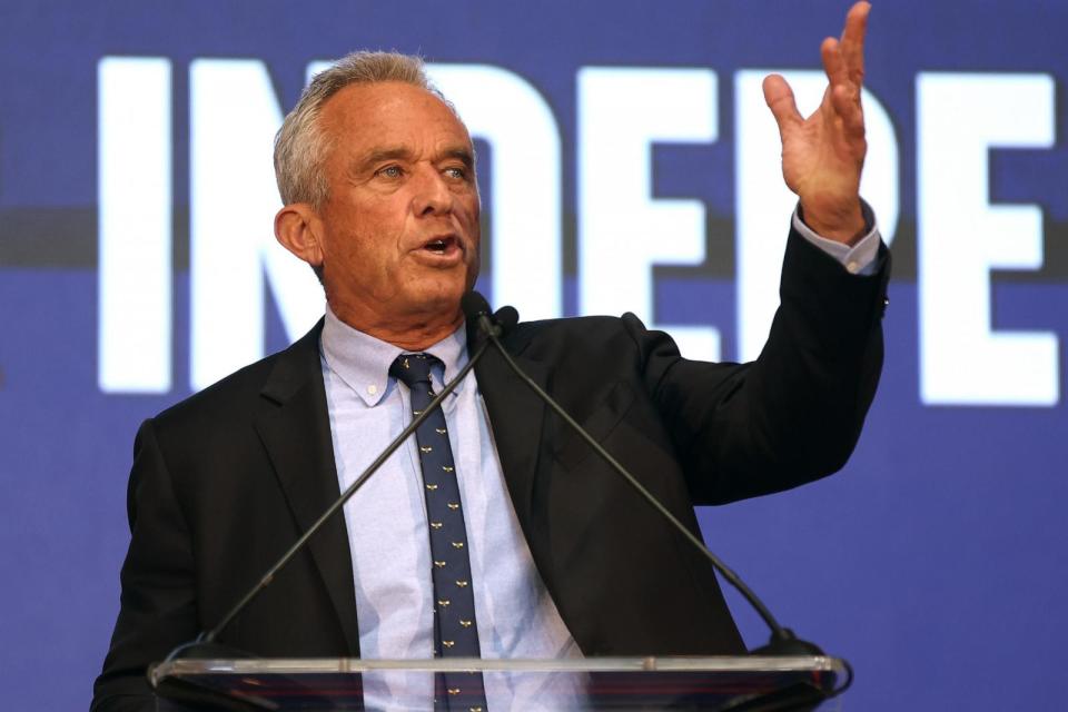 PHOTO: Independent presidential candidate Robert F. Kennedy Jr. speaks during a campaign event to announce his pick for a running mate at the Henry J. Kaiser Event Center on March 26, 2024 in Oakland, Calif. (Justin Sullivan/Getty Images, FILE)