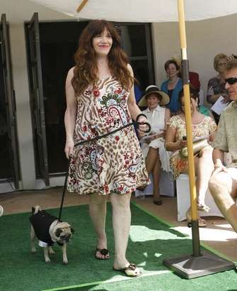June Berke escorts her Pug Max, the groomsman, at the dog wedding at Palm Desert Resort Country Club Sunday April 22, 2012. <br> (Photo courtesy Wade Byars/The Desert Sun) <br> <br> (Originally reported in <a href="http://www.mydesert.com/article/20120423/NEWS01/204230322/Wedded-bliss-gone-dogs?odyssey=tab|topnews|text|Frontpage" rel="nofollow noopener" target="_blank" data-ylk="slk:The Desert Sun;elm:context_link;itc:0;sec:content-canvas" class="link ">The Desert Sun</a>)
