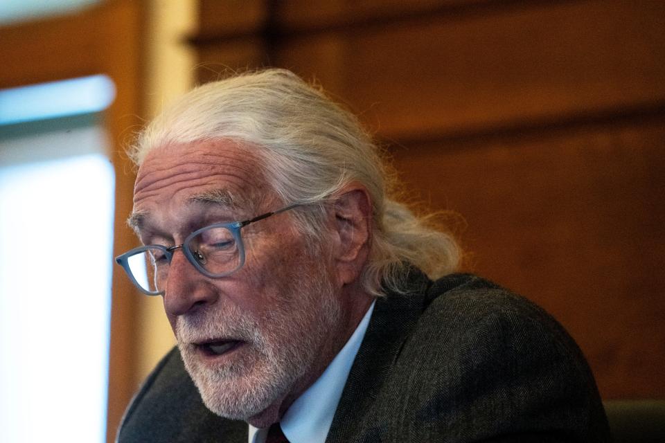 Judge Brad McCall speaks during a sentencing hearing for Gowun Park at the Dallas County Courthouse on Thursday in Adel.