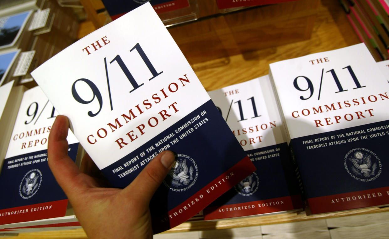 Copies of “The 9/11 Commission Report” for sale at Borders Books in New York City in 2004. (Mario Tama/Getty Images)