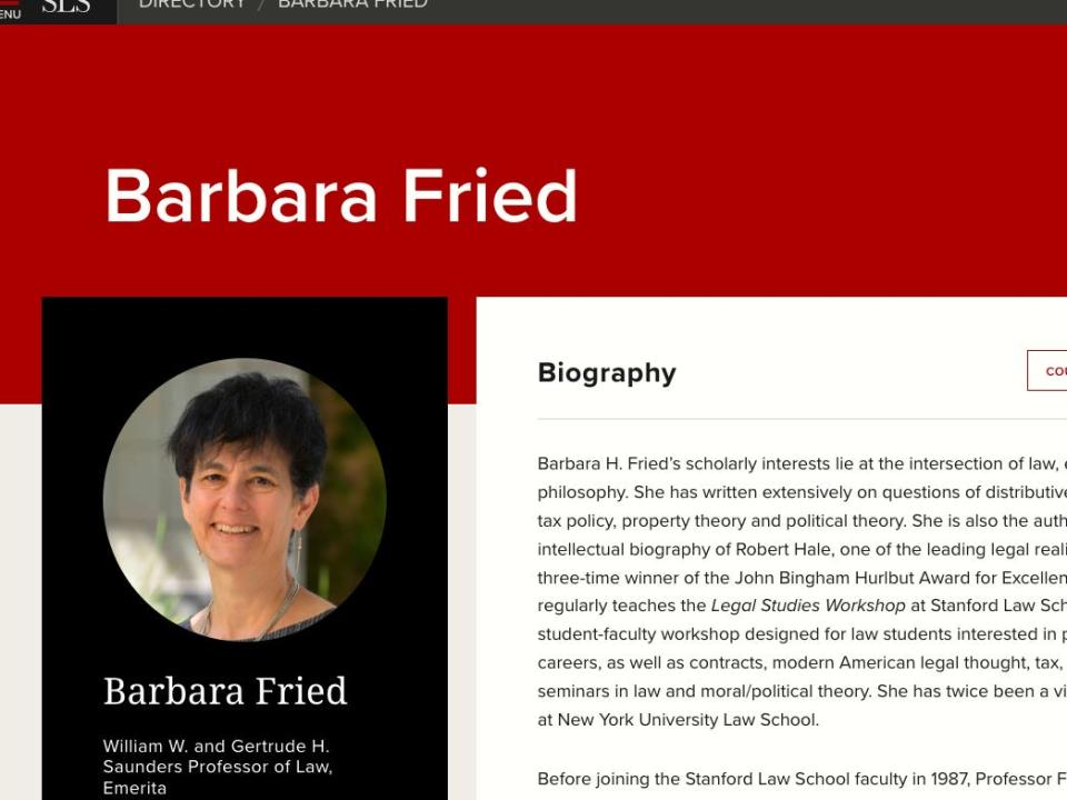 Screen grab of Babara Fried bio from Stanford University website.