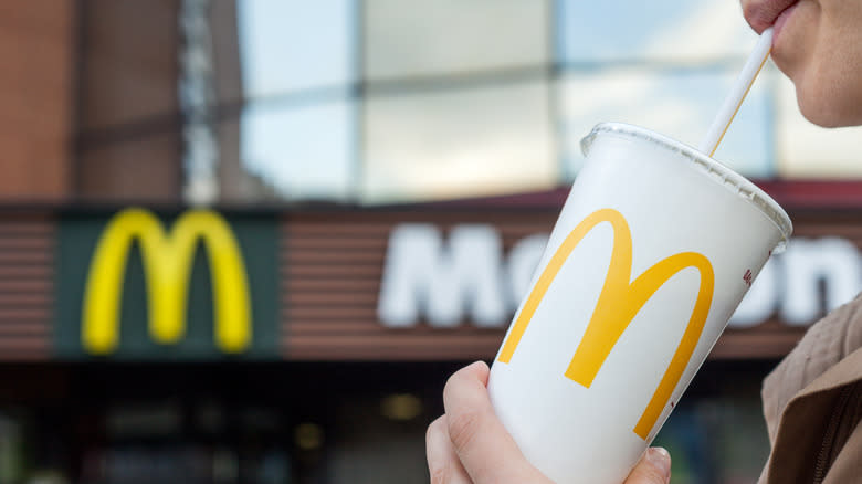 McDonald's soda with gray background