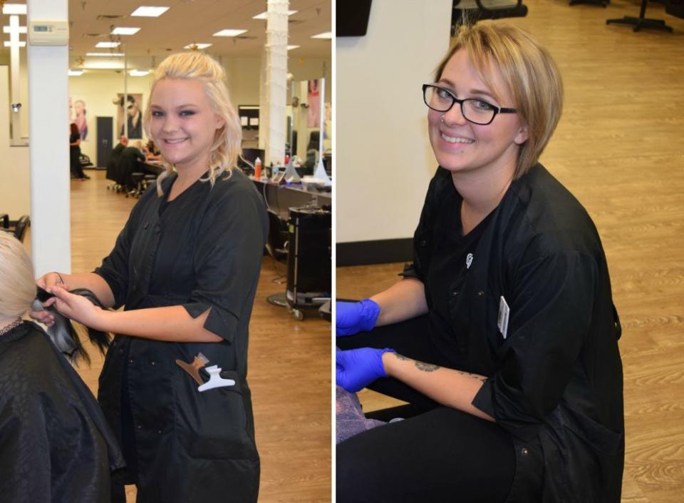 Kayley Olsson (left) and Mariah Wenger (right), two Iowa-based student hairstylists, helped one teen with depression get a major hair makeover. (Photo: Kayley Olsson/Mariah Wenger)