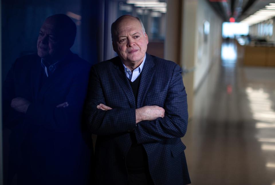 Ford Motor Company CEO Jim Hackett poses for a photo in the Henry Ford II World Center in Dearborn on Wednesday, February 20, 2019.