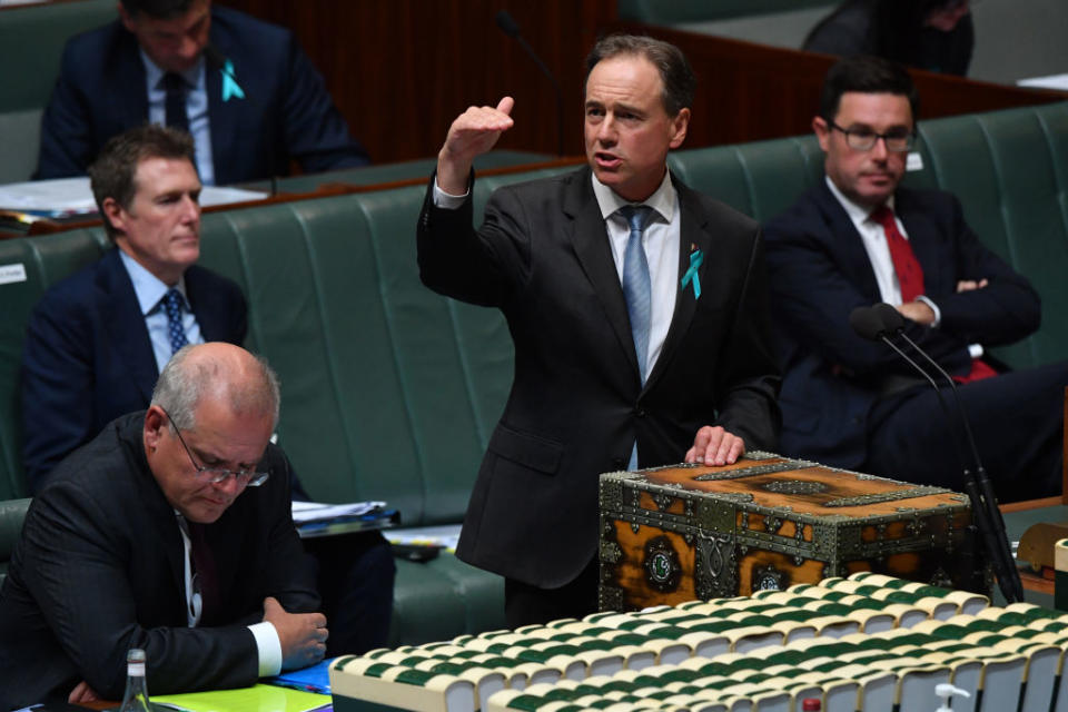 Minister for Health Greg Hunt during Question Time in the House of Representatives at Parliament House in Canberra, Australia. 