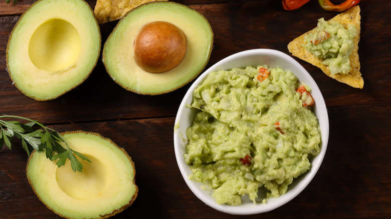 Avocados with guacamole and chip