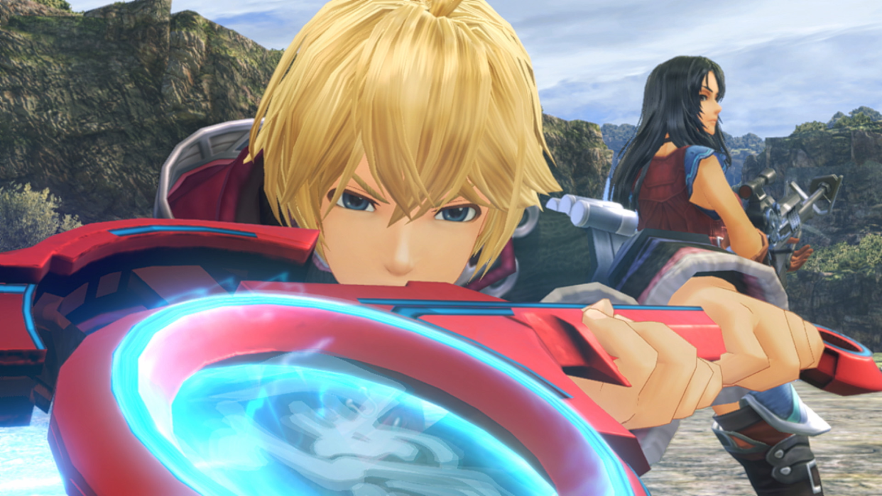 Shulk brandishing his weapon.