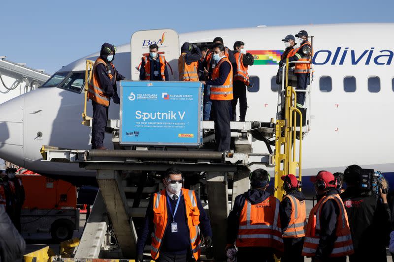 FILE PHOTO: The first batch of Russia's Sputnik V COVID-19 vaccine arrives in Bolivia