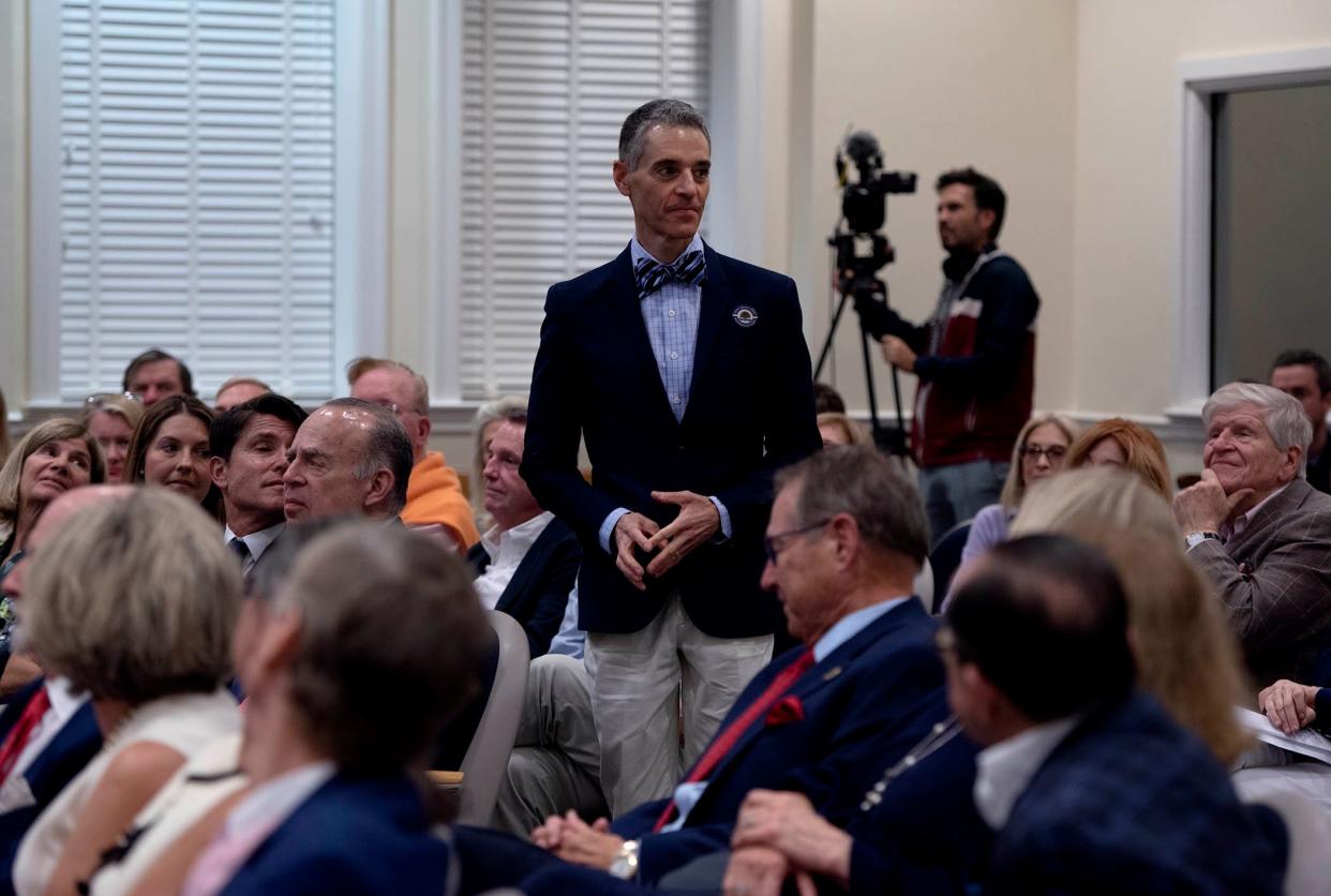 Candidate John David Corey accepts the nomination for Palm Beach Town Council during the annual Town Hall caucus in December.