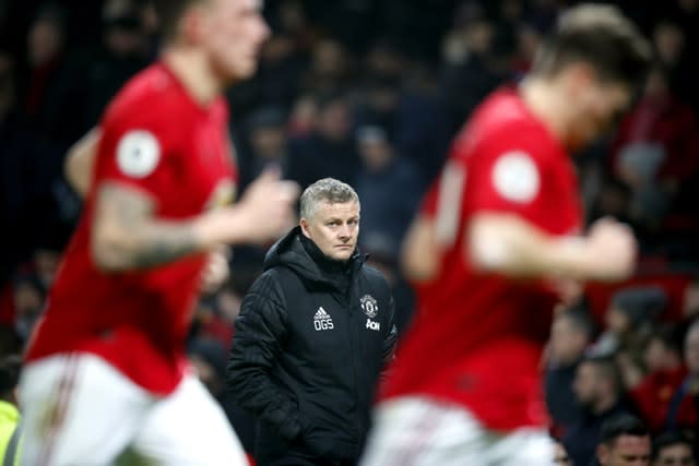 Ole Gunnar Solskjaer, centre, watches on as United were well beaten at home 