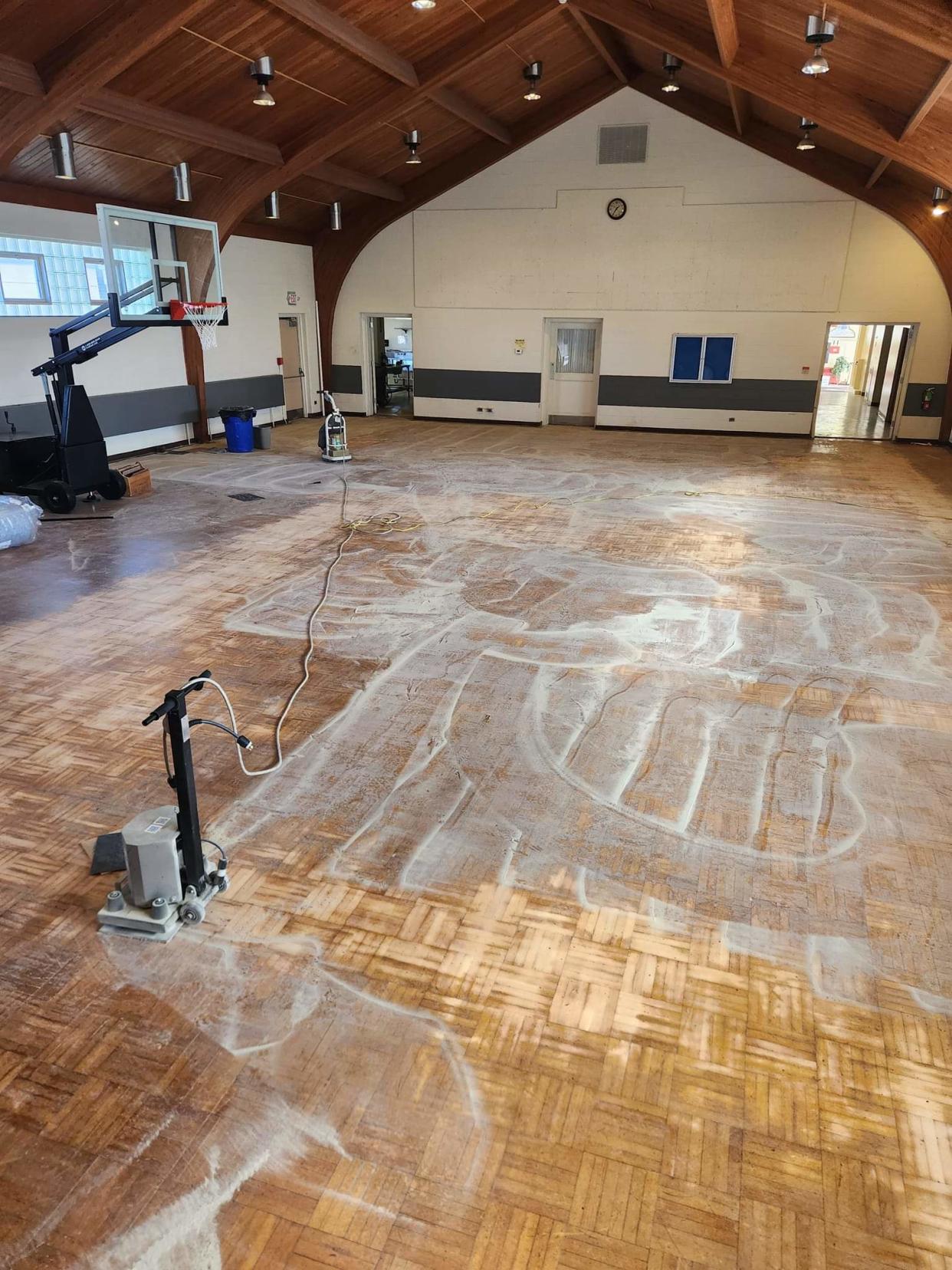 A look at renovations of the gym floor at the former Trinity Church in downtown Elmira. Ryan McFall is renovating the space to host the new home of Empire Sports of the Southern Tier.
