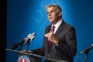  Utah Rep. Phil Lyman speaks to members of the media after Utah’s gubernatorial GOP primary debate held at the Eccles Broadcast Center in Salt Lake City on Tuesday, June 11, 2024. (Pool photo by Isaac Hale/Deseret News)