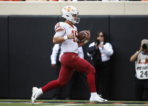 Iowa State quarterback Brock Purdy had five touchdowns in the Cyclones’ win over Oklahoma State. (AP Photo/Sue Ogrocki)