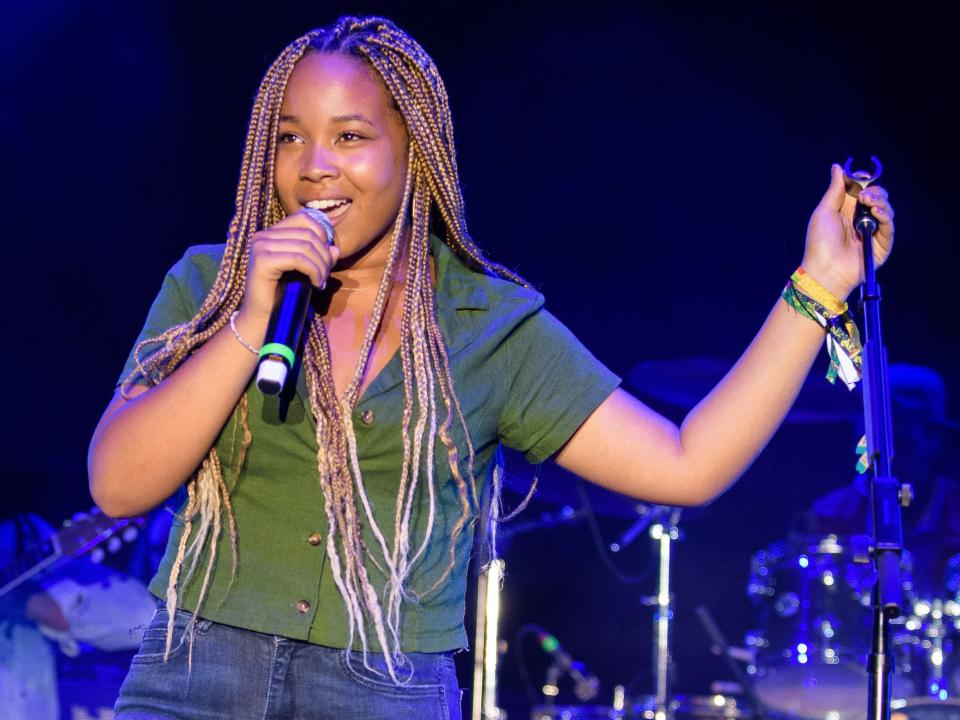 Mystic Marley performs on stage during Kaya Fest on April 20, 2019 in Miami, Florida.