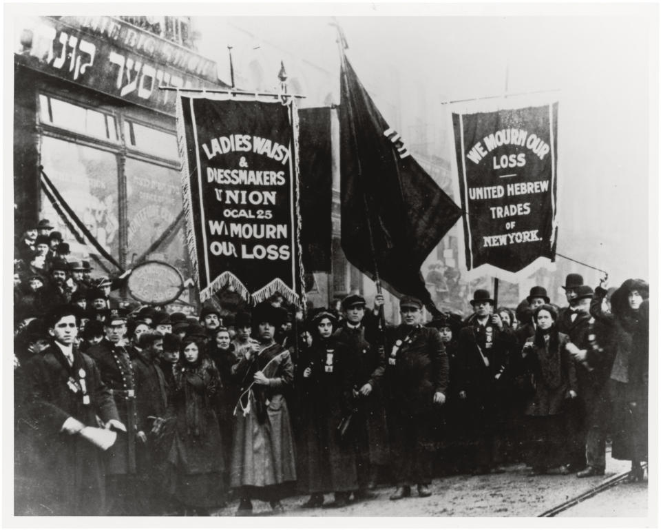 Demonstrators mourn for the deaths of victims of the Triangle Shirtwaist Factory fire, New York, New York, 1911. (Photo by PhotoQuest/Getty Images) | Getty Images