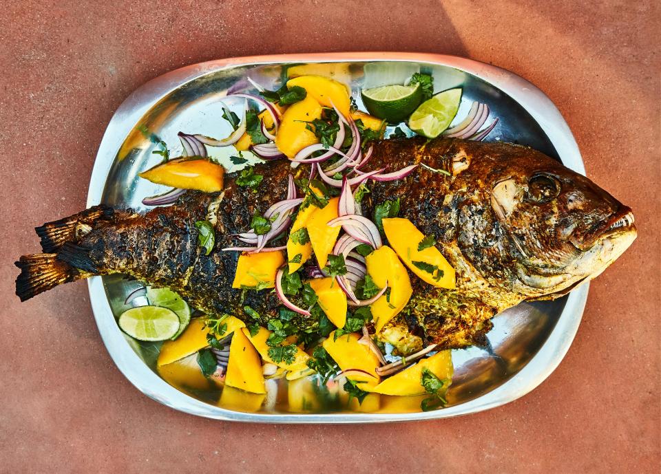 Grilled Spiced Snapper with Mango and Red Onion Salad