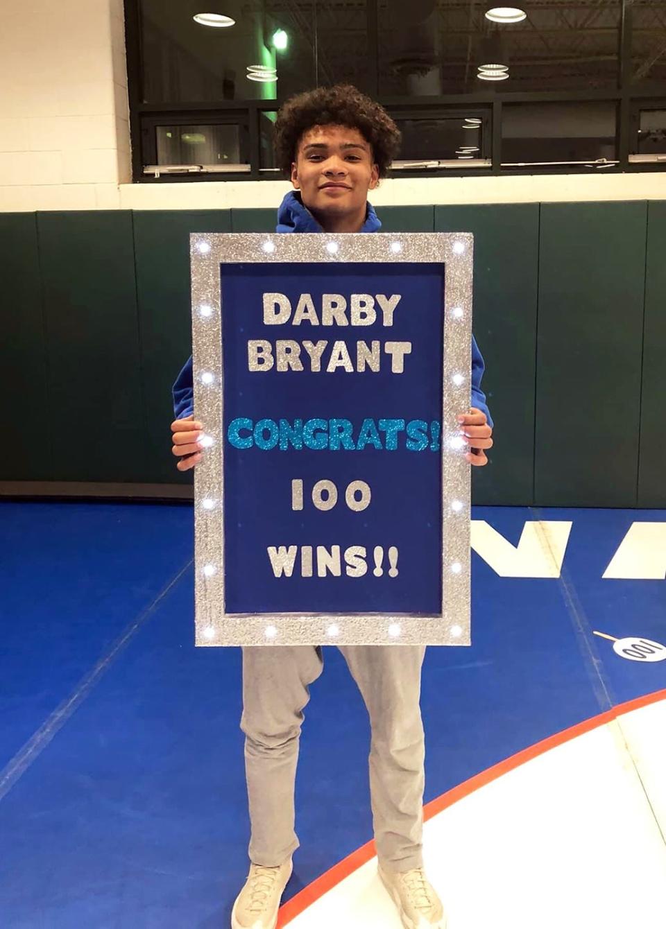 Williamsport senior Darby Bryant earned the 100th win of his high school career on Friday night at South Hagerstown's Rebel Duals.