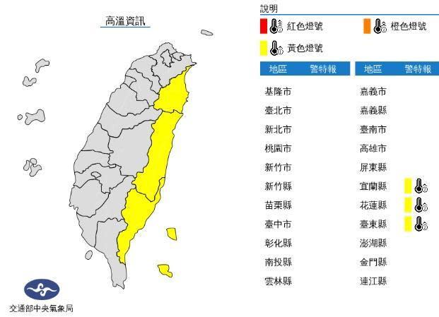 中央氣象局發布高溫特報。（中央氣象局提供）