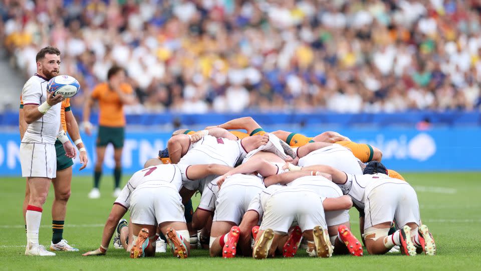 Georgia's players prepare for a scrum against Australia. - Warren Little/Getty Images