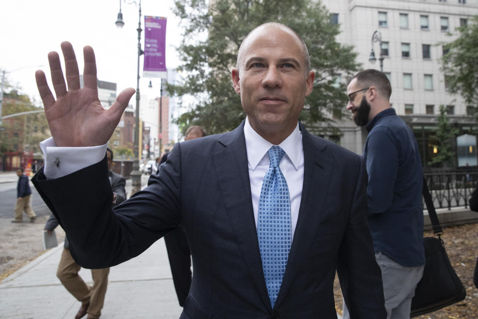 Attorney Michael Avenatti leaves Manhattan Federal court, Tuesday, Oct. 8, 2019, in New York. (AP Photo/Mary Altaffer)