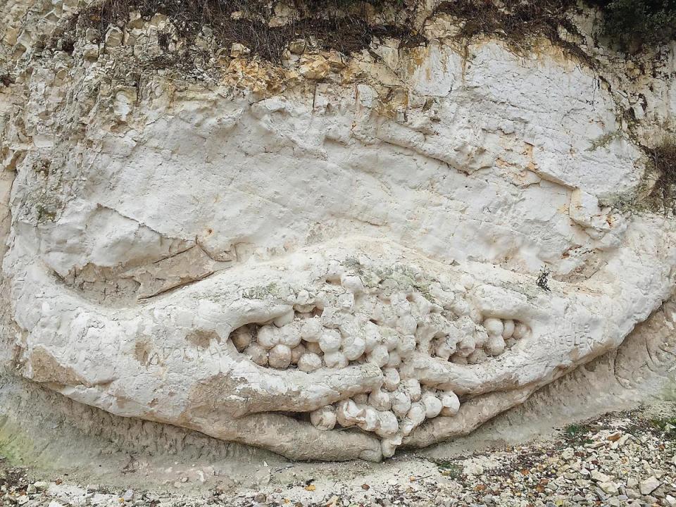 香檳區土壤為白堊土，吸水量高，乾燥時脆、潮濕時黏，產區還刻意把白堊土雕刻成雙手捧著葡萄的圖案。