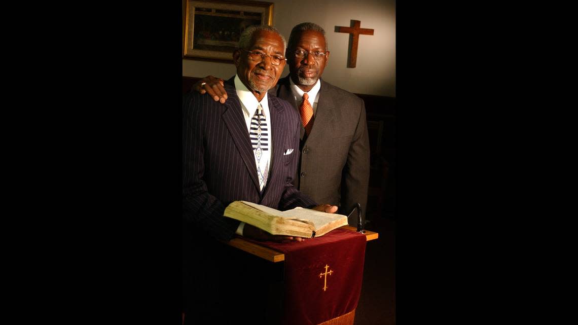 Father and son bishop Walter H. Richardson, left, and Dr. Walter T. Richardson at Church of God Tabernacle in Liberty City in 2004.