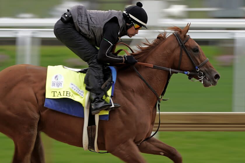 Kentucky Derby entrant Taiba works out at Churchill Downs Tuesday, May 3, 2022, in Louisville, Ky.