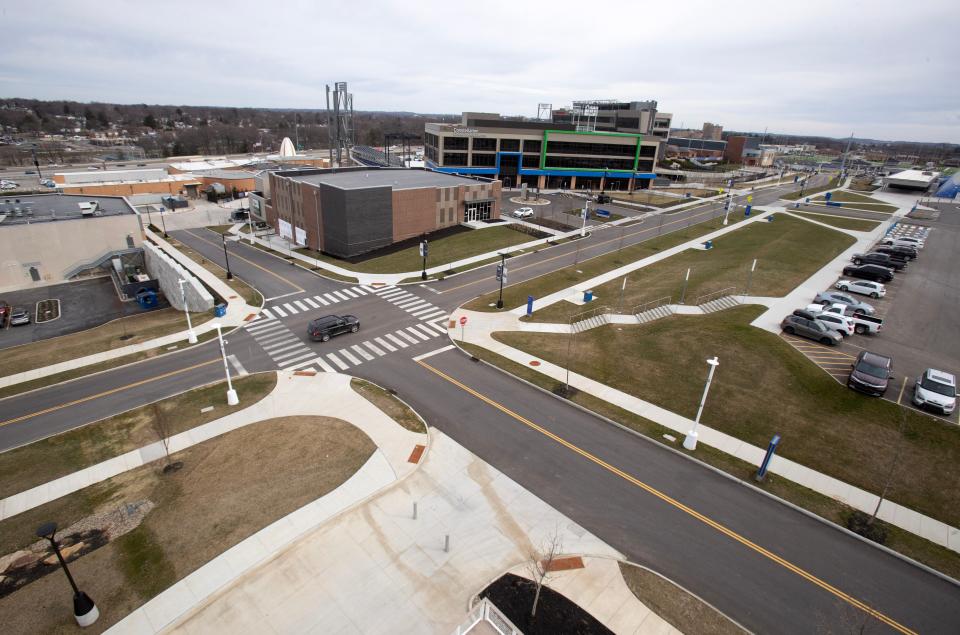 Riding the Red Zone wheel offers a spectacular view of the Hall of Fame Village, an entertainment campus developed around the Pro Football Hall of Fame in Canton.